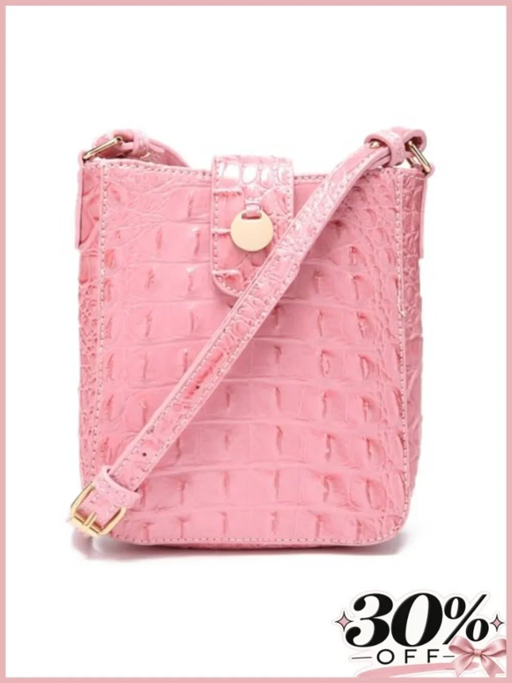 Crocodile Embossed Vegan Leather Small Crossbody Bag Magnetic Buckle